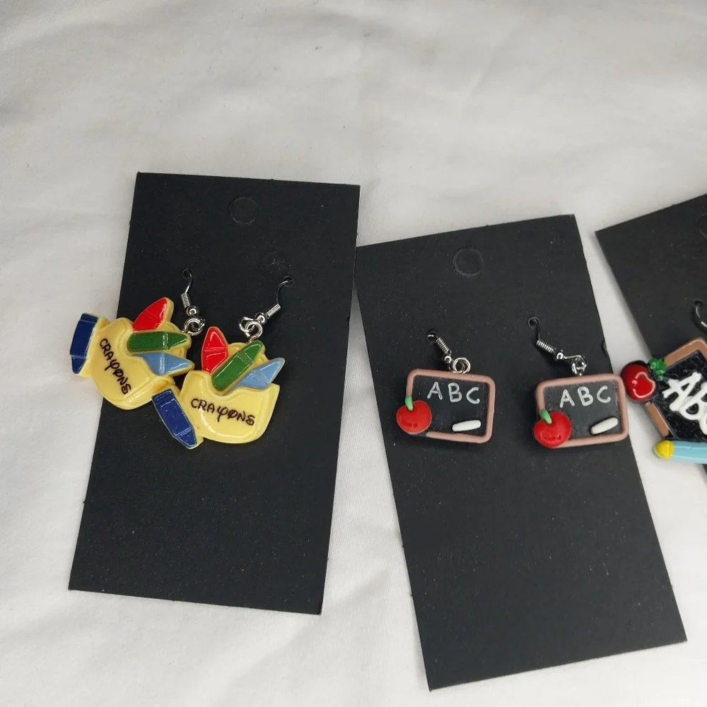 Handmade Chalkboard and Crayon Tracher Earrings Set NWT